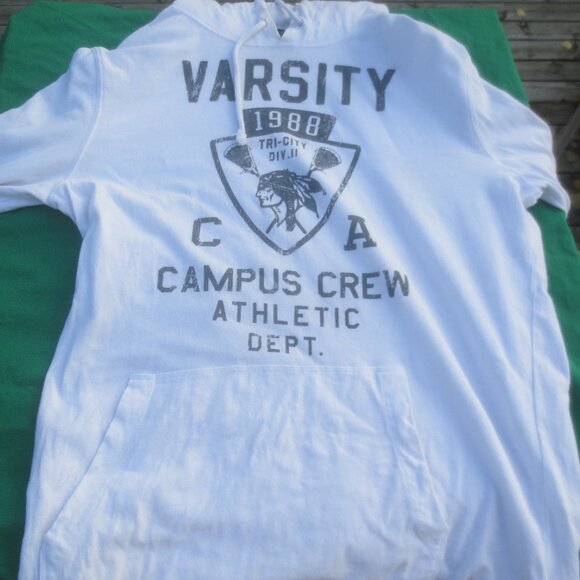 Campus Crew University Outfitter 100% Cotton Varsity White Pullover Hoodie - Picture 1 of 10